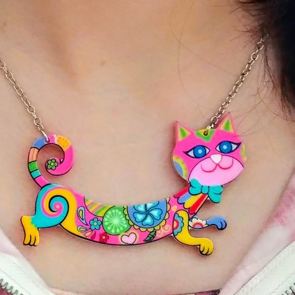 The Girl With Kaleidoscope Eyes Jewelry - Crazy Cat Necklace